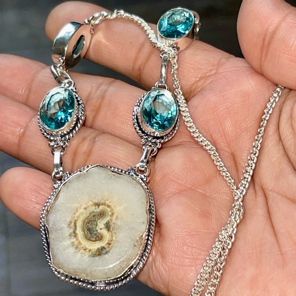 Solar Quartz Statement Necklace 15” - 17” - Picture 1 of 13